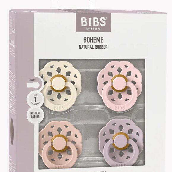 BIBS Pacifier Boheme Latex 4pk - Ivory/Blush/Blossom/Dusky Lilac, Size 1 NWT - Picture 3 of 4